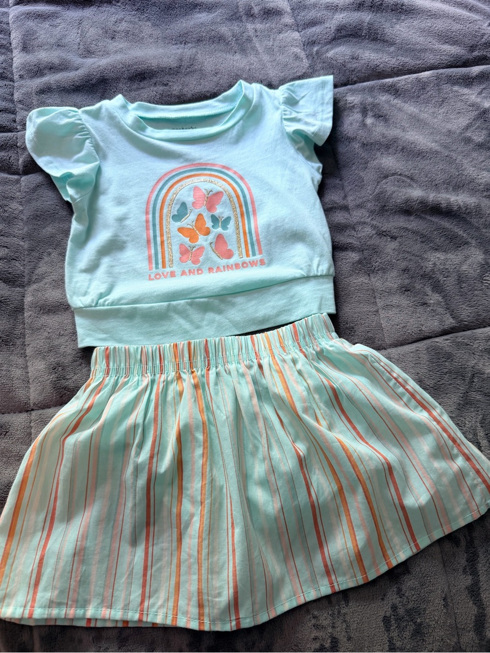 Carter's Mint Two-Piece Set with Coral & Cream Stripes
